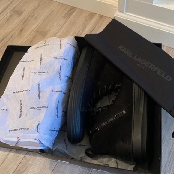 Karl Lagerfeld Shoes Black Nubuck High Tops Sneakers - Picture 10 of 10